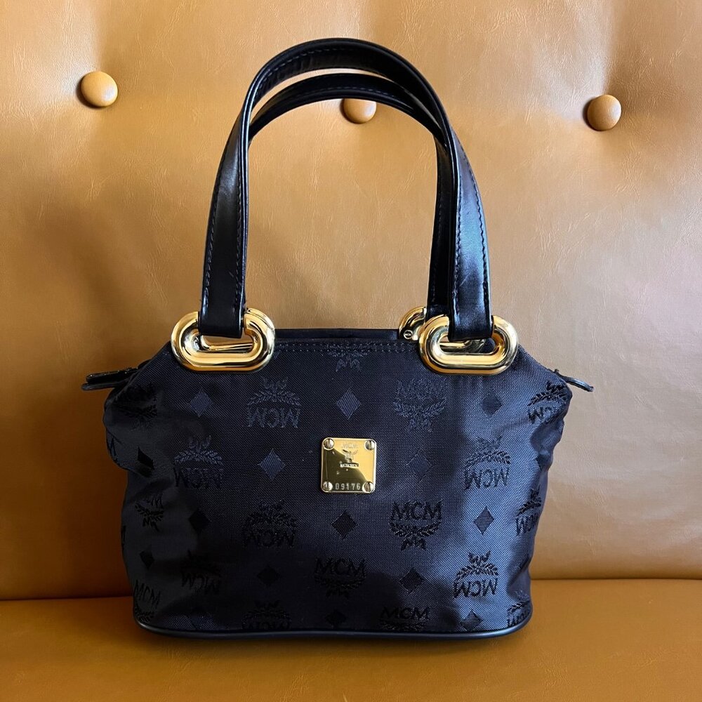 90 MCM Black Visetos Nylon Tote